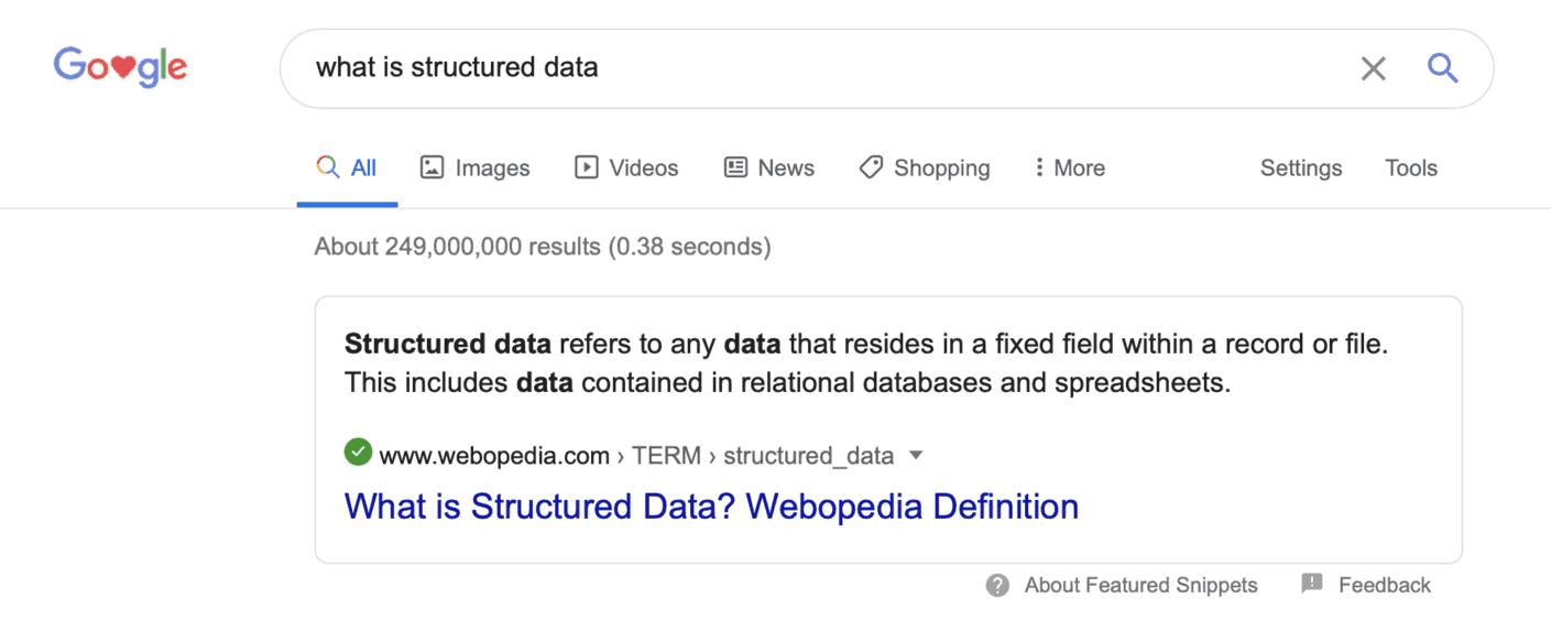 Featured snippets what is structured data