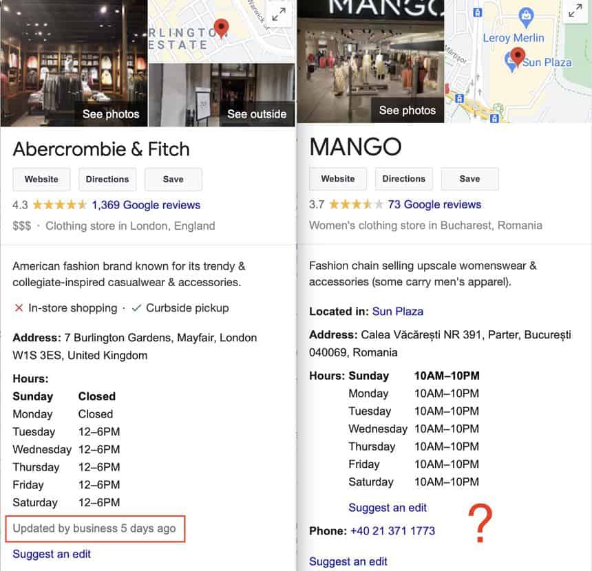 google my business last updated feature