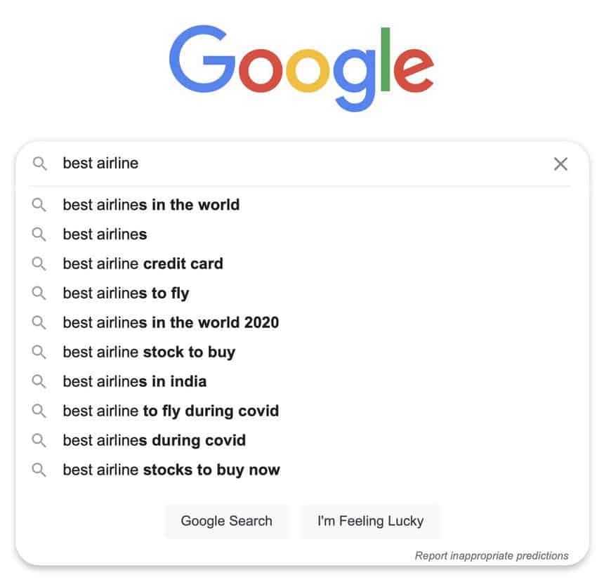 google autocomplete predictions